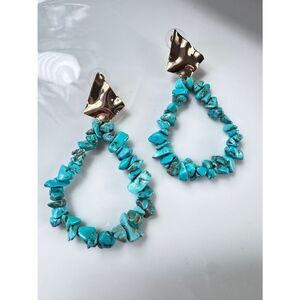 Free People Turquoise Stone Teardrop Earrings with Gold Accent